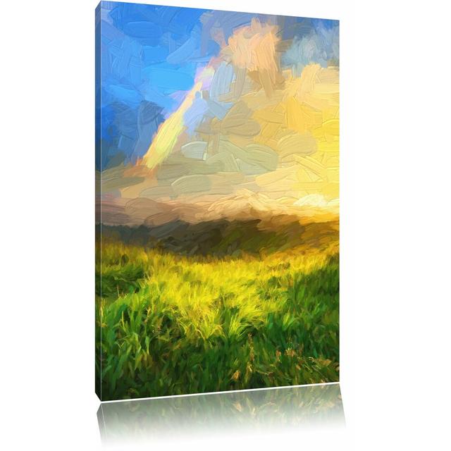 Leinwandbild "Wunderschöne Berge mit Regenbogen am Himmel", Grafikdruck East Urban Home Größe: 100 cm H x 70 cm B on Productcaster.