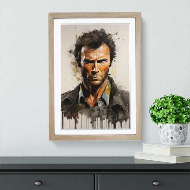 Clint Eastwood Hard Edge - Single Picture Frame Print on Wood Marlow Home Co. Format: Oak Framed, Size: 34cm H x 25cm W x 2cm D on Productcaster.