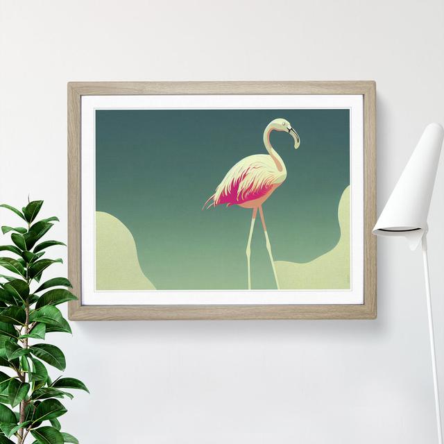 Astonishing Flamingo - Picture Frame Graphic Art Bay Isle Home Size: 25cm H x 34cm W x 2cm D, Frame Colour: Oak Framed on Productcaster.