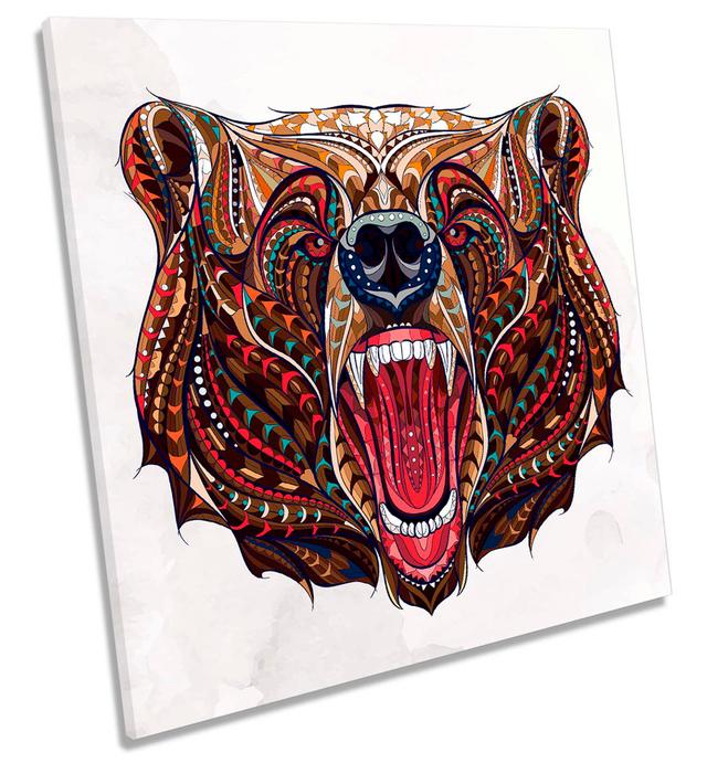 Bear Face Tribal - Wrapped Canvas Graphic Art Ebern Designs Size: 40.6cm H x 40.6cm W x 2cm D on Productcaster.