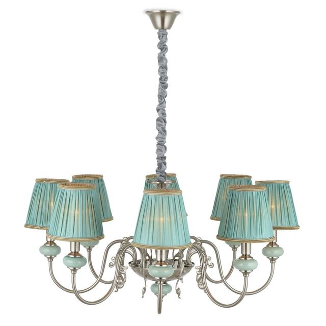 Mcallier 8-Light Shaded Chandelier Fleur De Lis Living Fixture Finish: Silver, Shade Colour: Blue on Productcaster.