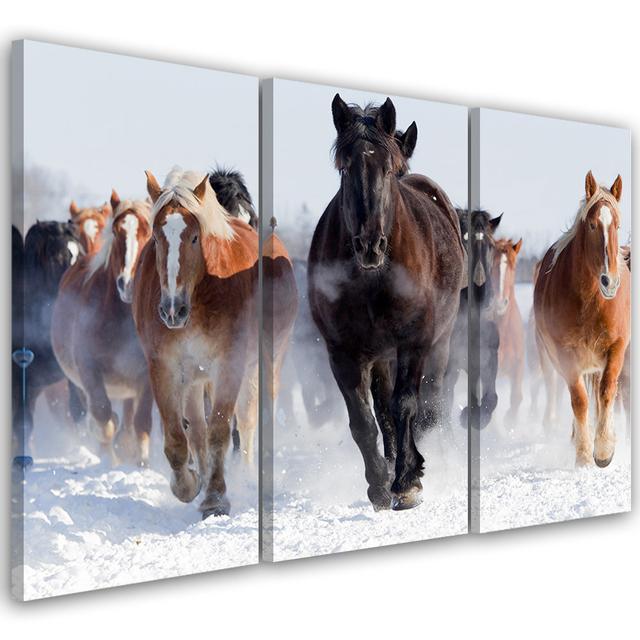 Canvas Print Horses At A Gallop Winter Gracie Oaks Size: 80cm H x 120cm W x 2cm D on Productcaster.