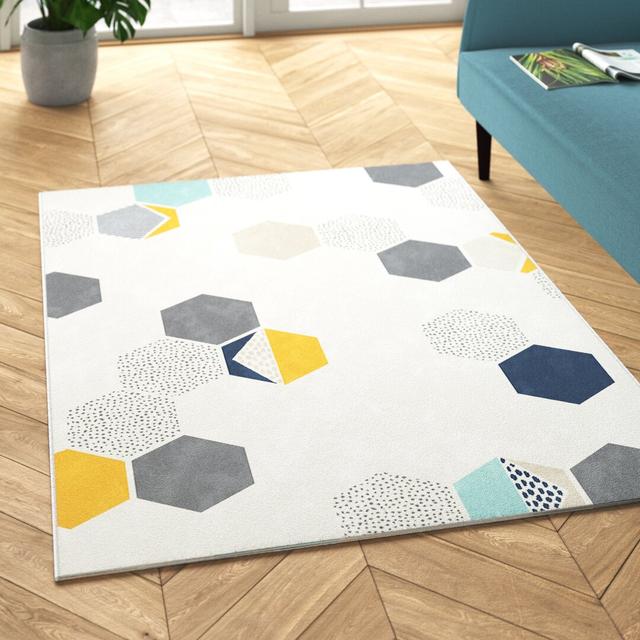 Virpi Geometric Machine Woven Cream/Grey/Honey/Blue Area Rug Fjørde & Co Rug Size: Rectangle 200 x 290cm on Productcaster.