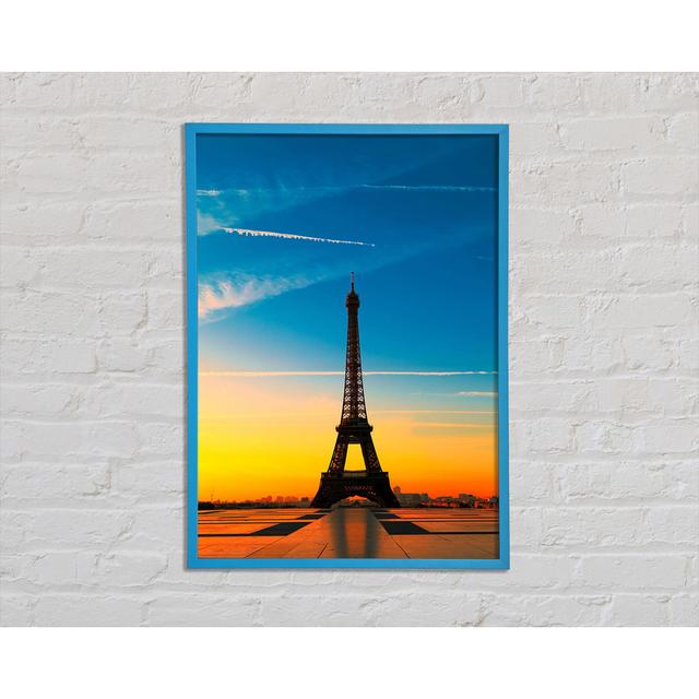 Eiffel Tower Sunset 1 Framed Print Brayden Studio Size: 59.7cm H x 84.1cm W x 2cm D, Format: Blue Framed Paper on Productcaster.