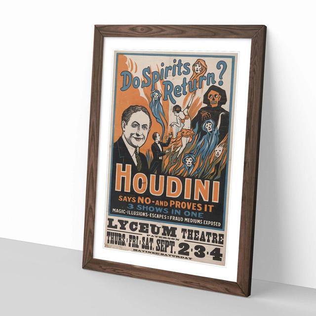 Houdini Vintage Circus Poster Framed Vintage Advertisement Maturi Frame Colour: Walnut on Productcaster.