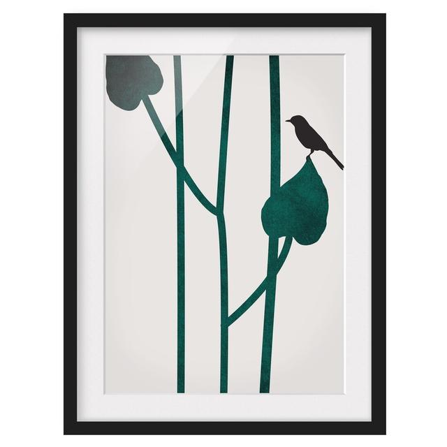 Flora - Bird on Leaf - Picture Frame Graphic Art Print on Paper Rosalind Wheeler Format: Black Framed, Matte Colour: White, Size: 55cm H x 40cm W x 2c on Productcaster.