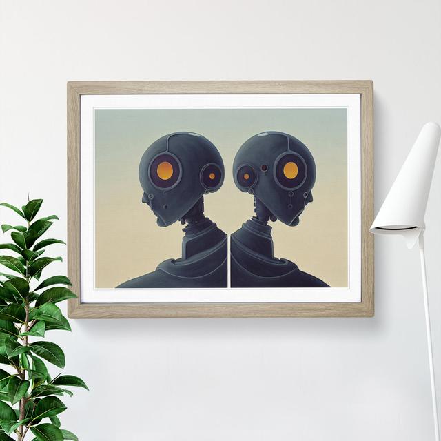 Two Robots Happy Larry Size: 46cm H x 64cm W x 2cm D, Frame Colour: Oak Framed on Productcaster.