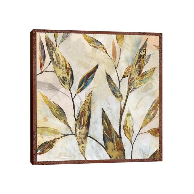 Gilded Leaves II by Carol Robinson - Painting Print on Canvas Rosalind Wheeler Format: Classic Brown Wood Framed, Size: 93.98cm H x 93.98cm W x 3.81cm on Productcaster.