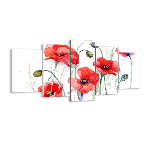 Polish Flowers - 5 Piece Unframed Graphic Art Print Set on Glass Ebern Designs Size: 85cm H x 160cm W x 1.8cm D on Productcaster.