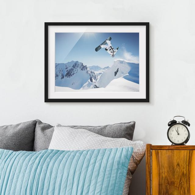 Gerahmtes Poster Flying Snowboarder East Urban Home Rahmenauswahl: Mattes Schwarz, Größe: 50 cm H x 70 cm B on Productcaster.