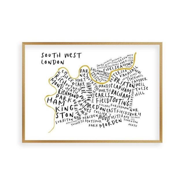 South West London Typography Map Graphic Art East Urban Home Format: Brushed Copper Frame, Size: 22 cm H x 31 cm W on Productcaster.