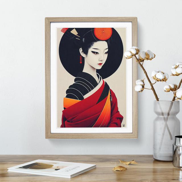 Modern Geisha No.1 - Picture Frame Graphic Art Marlow Home Co. Size: 64cm H x 46cm W x 2cm D, Frame Colour: Oak on Productcaster.