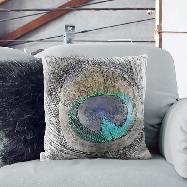 Delicate Peacock Feather in Abstract Cushion with Filling East Urban Home Size: 55cm H x 55cm W x 20cm D, Backing Colour: Stone on Productcaster.