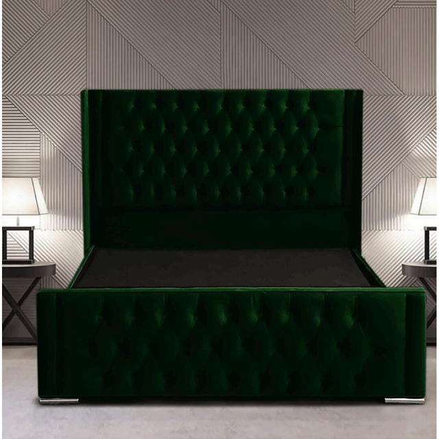 Raoul Upholstered Bed Frame Etta Avenue Size: Double (4'6), Colour: Emerald on Productcaster.