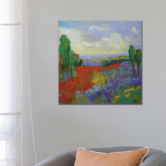 Poppy Field Valley by Alexi Fine - Wrapped Canvas Print Rosalind Wheeler Size: 66.04cm H x 66.04cm W x 3.81cm D on Productcaster.