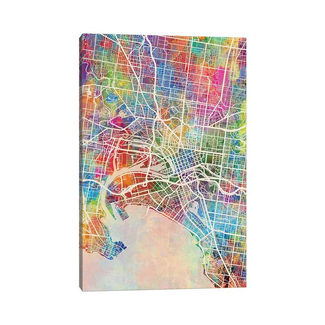 Melbourne Map Color by Michael Tompsett - Wrapped Canvas Graphic Art Borough Wharf Size: 66.04cm H x 45.72cm W x 1.91cm D on Productcaster.