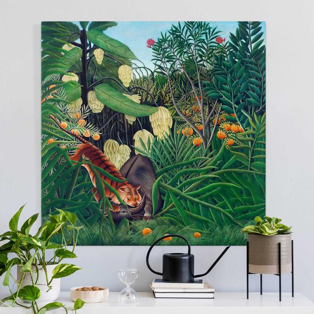 Leinwandbild Kampf zwischen Tiger und Büffel von Henri Rousseau BohoLiving on Productcaster.