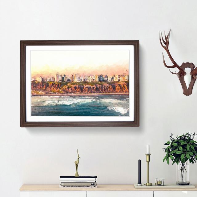 Lima Skyline in Peru in Abstract - Picture Frame Graphic Art Print East Urban Home Size: 36cm H x 48cm W x 2cm D, Frame Option: Walnut Framed on Productcaster.