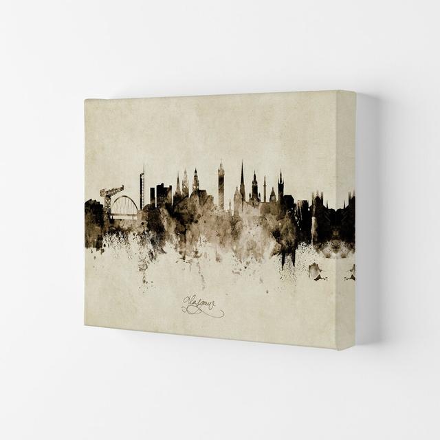 Glasgow Scotland Skyline Vintage by Michael Tompsett - Print Latitude Run Size: 21cm H x 29.7cm W x 4cm D, Format: Wrapped Canvas on Productcaster.