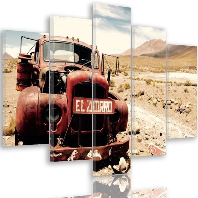 Car in the Desert - 5 Piece Wrapped Canvas Photograph Print Set Feeby Size: 140cm H x 300cm W on Productcaster.