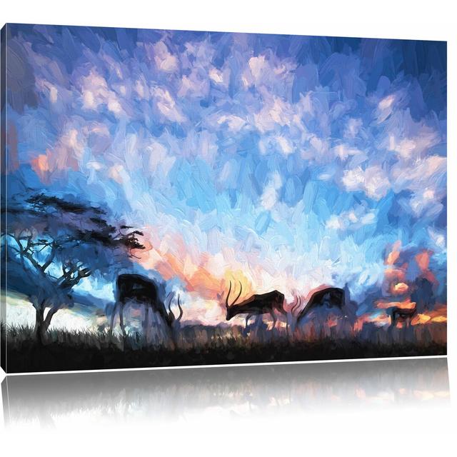 Leinwandbild "Tiere in der freien Natur am Abend", Grafikdruck East Urban Home Größe: 70 cm H x 100 cm B on Productcaster.