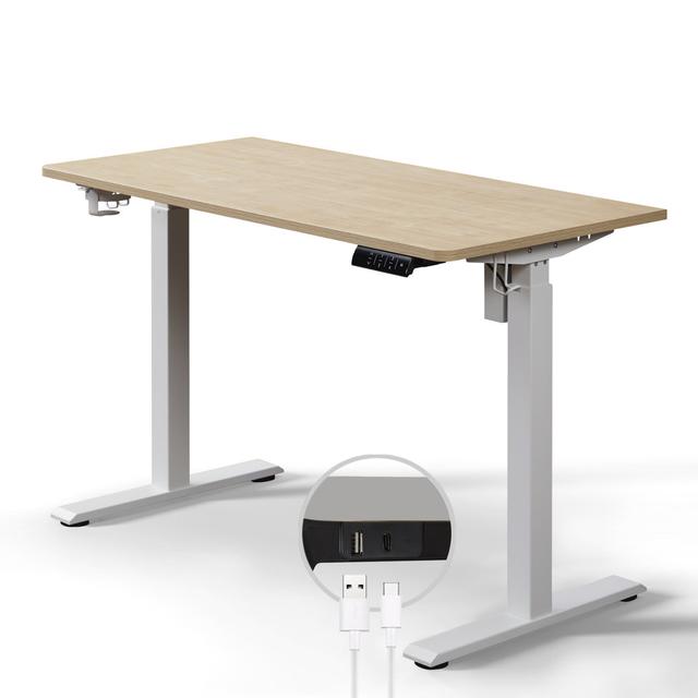 Aario Height Adjustable Electric Standing Desk with USB C Charger & Non-Spliced Tabletop Inbox Zero Size: 120cm H x 120cm W x 60cm D, Color(Top/Frame) on Productcaster.