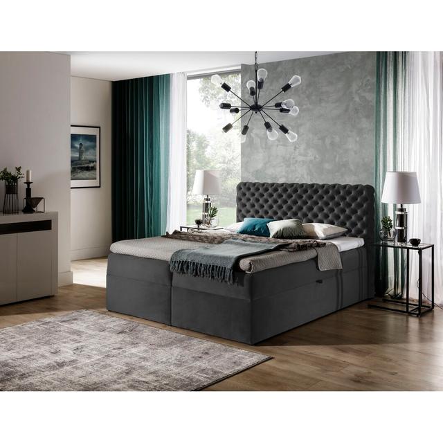 Boxspring Bed Aptos with Topper and Storage Mercer41 Colour: Grey, Size: 120 x 200cm on Productcaster.