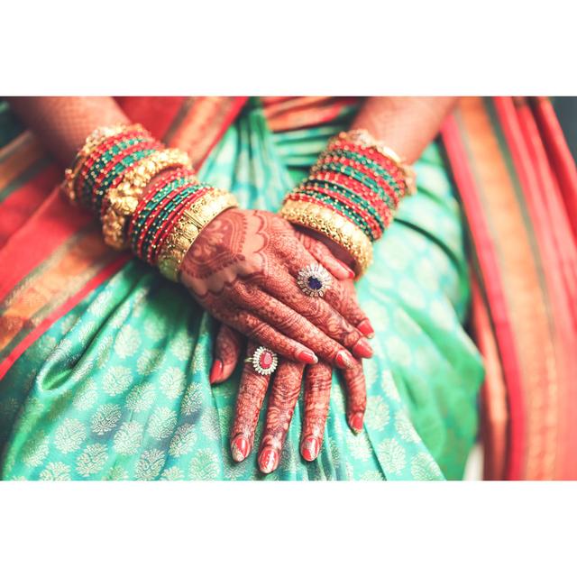 Indian Bride With Mehndi And Jewelry During Wedding - Wrapped Canvas Print Bloomsbury Market Size: 51cm H x 76cm W x 3.8cm D on Productcaster.