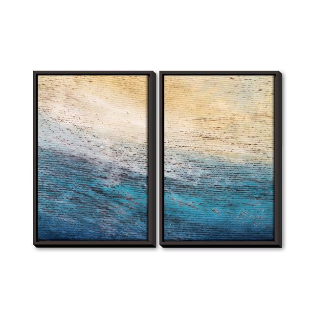 Ocean Shore - 2 Piece Painting Set on Canvas Clock Canvas Size: 45cm H x 60cm W x 4.5cm D, Format: Black Framed on Productcaster.