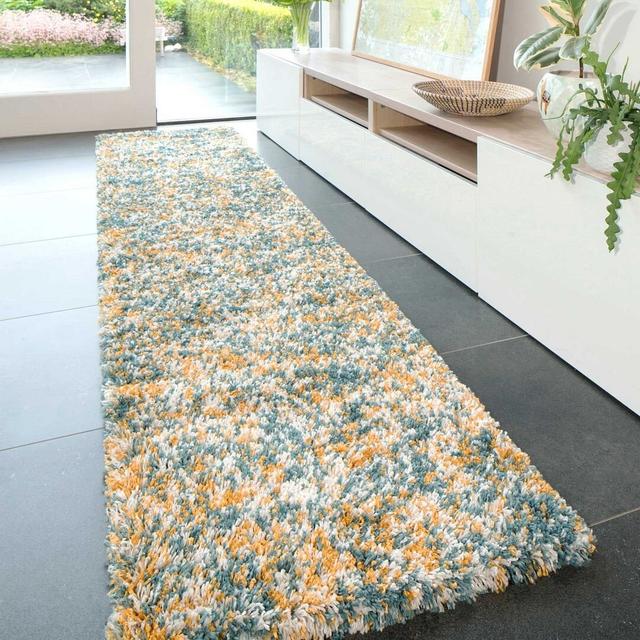 Doniece Shaggy Teal Blue/Yellow Rug Ebern Designs Rug Size: Runner 60 x 240cm on Productcaster.