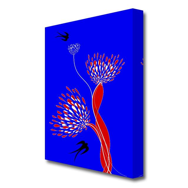 Flower Doves Blue On Red Flowers Canvas Print Wall Art East Urban Home Size: 101.6 cm H x 66 cm W on Productcaster.