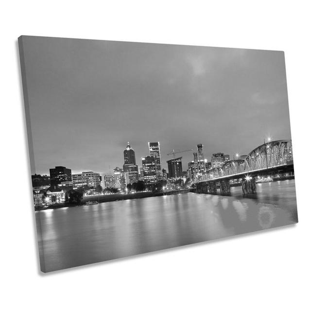 Portland City Skyline Oregon B&W CANVAS WALL ART Box Framed Ebern Designs Size: 81.3cm H x 121.9cm W x 4cm D on Productcaster.