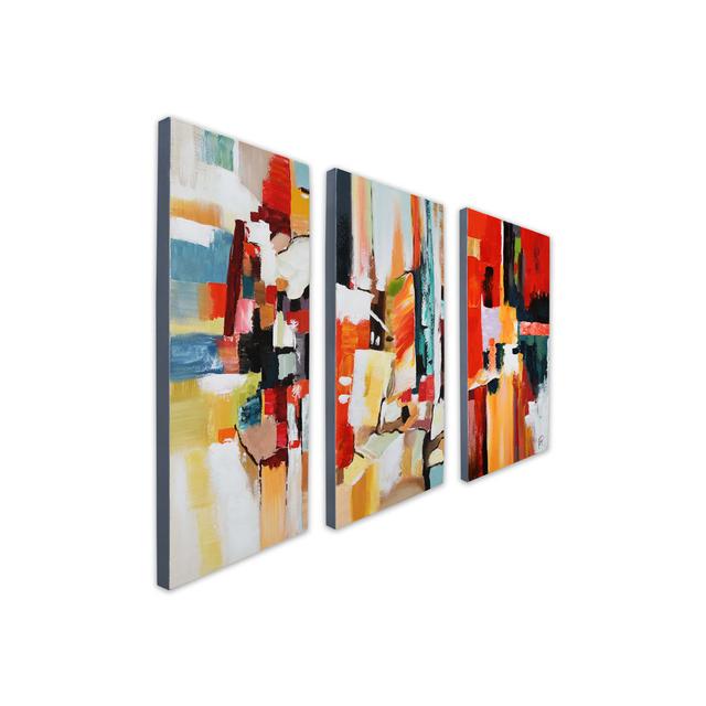 Bernadete Abstract Multicolor Graffiti Tris - 3 Piece Wrapped Canvas Painting Ivy Bronx on Productcaster.