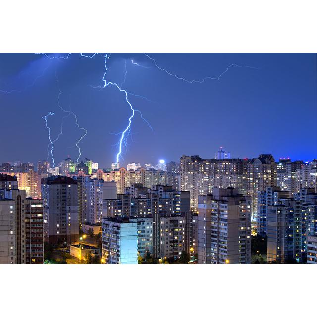 Henni Lightning Bolts Above The City by Tailex - Wrapped Canvas Print Latitude Run Size: 61cm H x 91cm W x 3.8cm D on Productcaster.