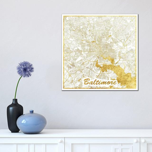 Baltimore Gold Leaf Urban Blueprint Map by Hubert Roguski - Wrapped Canvas Print Borough Wharf Size: 45.72cm H x 45.72cm W x 3.81cm D on Productcaster.