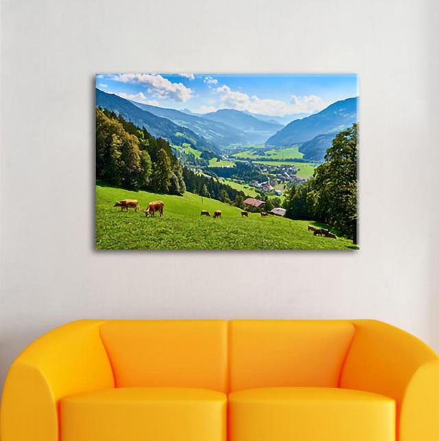 Leinwandbild Herd of Cows on Zillertal Alpine Meadow ModernMoments Maße: 70 cm H x 100 cm B x 1,8 cm T on Productcaster.