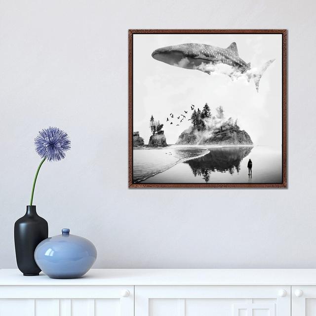 Whale Shark Island by David Loblaw - Graphic Art Print on Canvas Ebern Designs Format: Classic Brown Wood Framed, Size: 45.72cm H x 45.72cm W x 3.81cm on Productcaster.