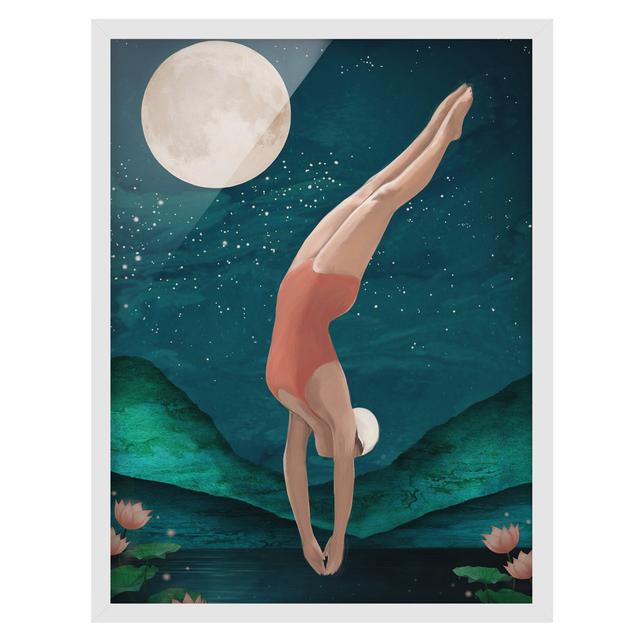 Illustration Bathing Woman Moon - Picture Frame Graphic Art Rosalind Wheeler Frame Option: White Framed, Size: 70cm H x 50cm W x 2cm D on Productcaster.