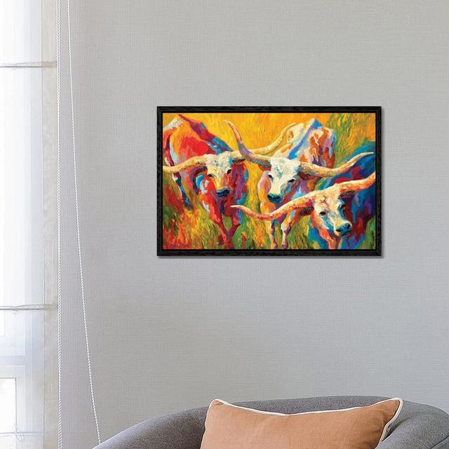 Dance Of The Longhorns by Marion Rose - Painting on Canvas Brambly Cottage Size: 45.72cm H x 66.04cm W x 3.81cm D, Format: Black Framed on Productcaster.