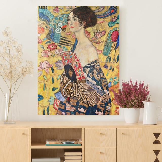 Leinwandbild Dame mit Fächer von Gustav Klimt Rosalind Wheeler Größe: 80 cm H x 60 cm B, Farbe: Gelb, Format: Leinwand 260g/m² on Productcaster.