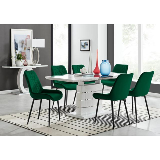 Eubanks 120Cm High Gloss Extending Dining Table And 6 Grey Black Leg Chairs Canora Grey Colour (Chair): Green/Black on Productcaster.