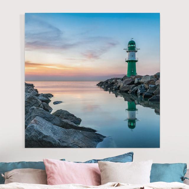 Leinwandbild Sunset at the Lighthouse Longshore Tides Format: 260g/m² Canvas, Größe: 80 cm H x 80 cm B on Productcaster.