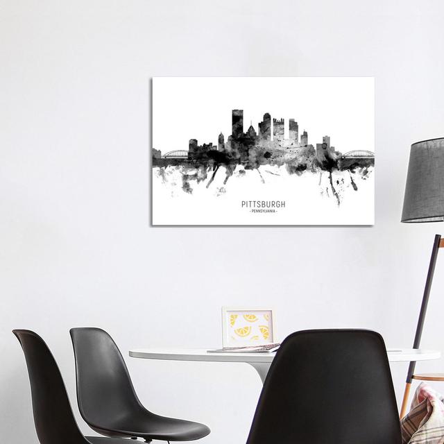 Pittsburgh Pennsylvania Skyline Name Bw by Michael Tompsett - Wrapped Canvas Gallery-Wrapped Canvas Giclée Brayden Studio Size: 66.04cm H x 101.6cm W on Productcaster.