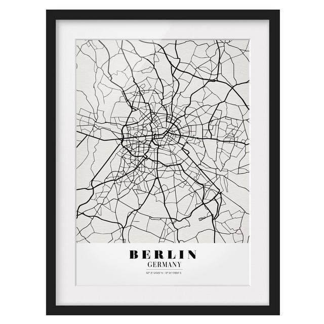 Classic Berlin Street Map - Picture Frame Graphic Art Print on Paper East Urban Home Frame Options: Matt black, Size: 100 cm H x 70 cm W on Productcaster.