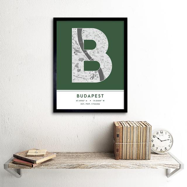 Budapest Hungary City Map Green - Picture Frame Typography Wee Blue Coo on Productcaster.