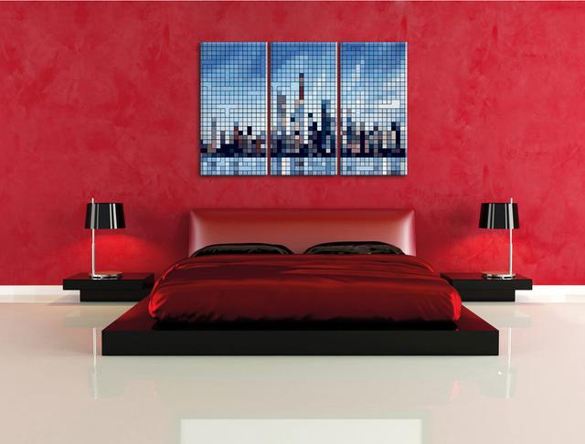 3-tlg. Leinwandbilder-Set „New York Pixel Skyline“, Grafikdruck East Urban Home on Productcaster.