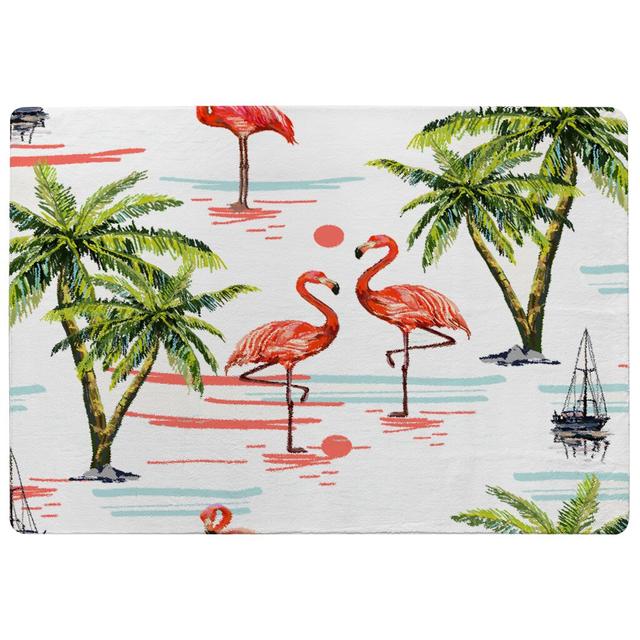 Palouse Flamingo and Palm Trees Designer Shaggy Red/Green/White Rug East Urban Home Rug Size: Rectangle 60 x 110cm on Productcaster.