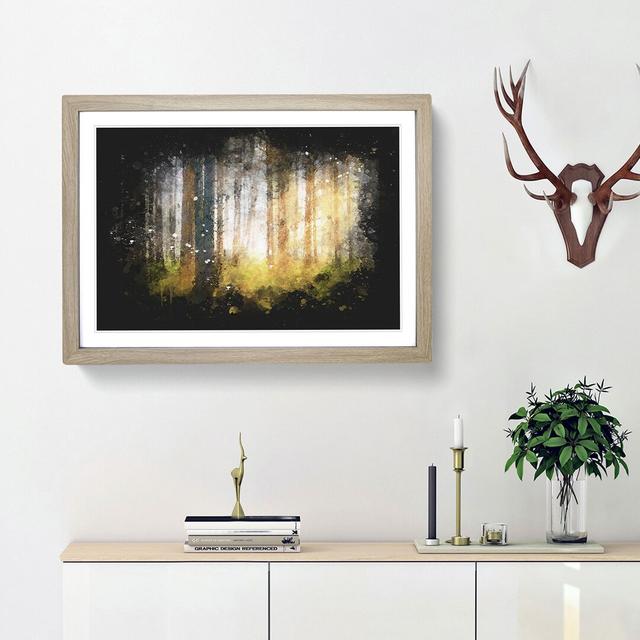 Rays Of Light Through An Autumn Forest Paint Splash - Picture Frame Graphic Art East Urban Home Frame Option: Oak Framed, Size: 60cm H x 91cm W x 2cm on Productcaster.