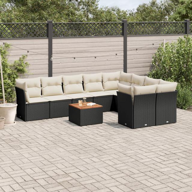 Vidaxl 10-Tlg. Garten-Sofagarnitur Mit Kissen Poly Rattan ClassicLiving Kissenfarbe: Beige, Rahmenfarbe: Schwarz on Productcaster.