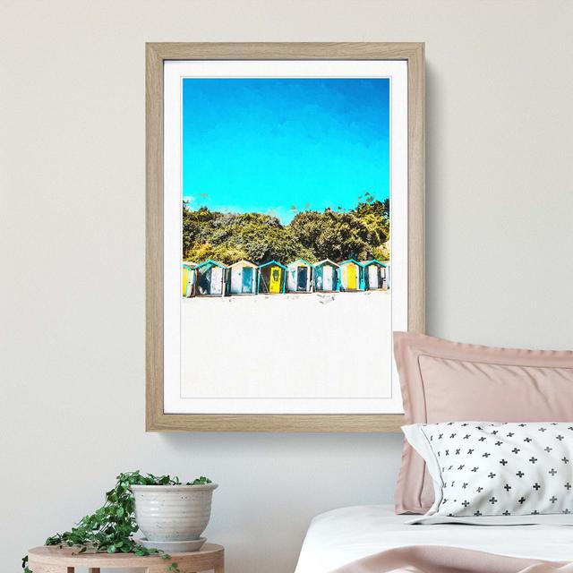 Swanpool Beach Huts in Falmouth in Abstract - Picture Frame Graphic Art Print East Urban Home Frame Option: Oak Framed, Size: 65cm H x 48cm W x 2cm D on Productcaster.